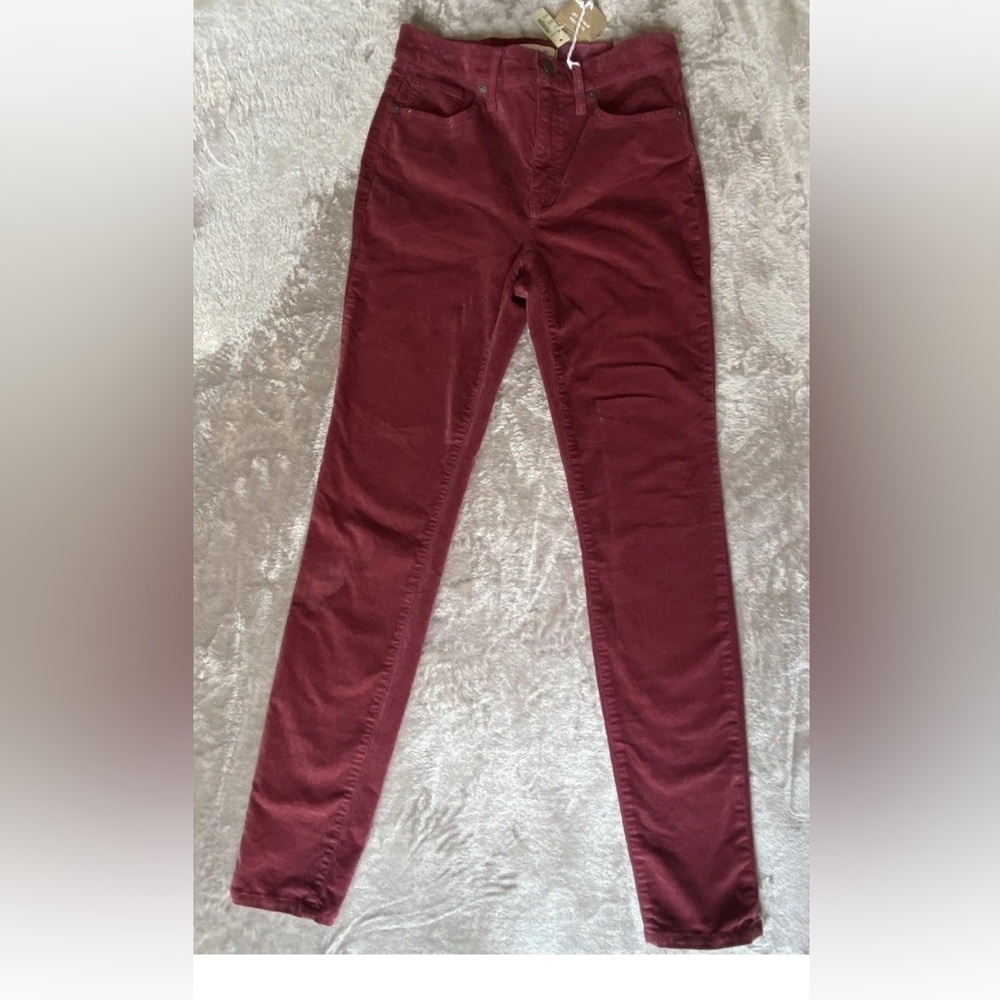 Madewell 10” High Rise Skinny Stretch velvet jeans women’s size 26 burgundy